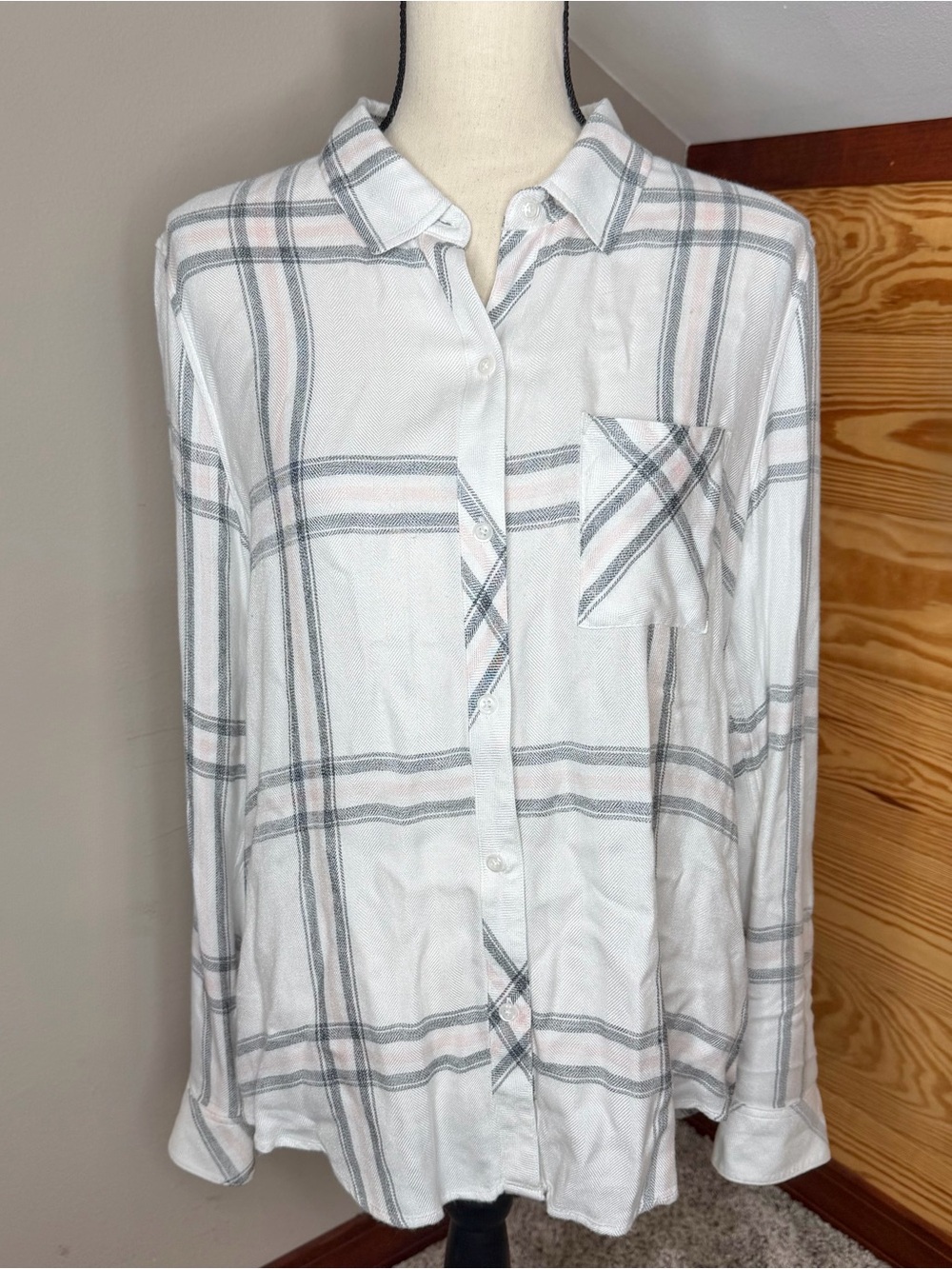 Rails Hunter Flannel Button Up Long Sleeve Shirt White Blush Ash Medium M